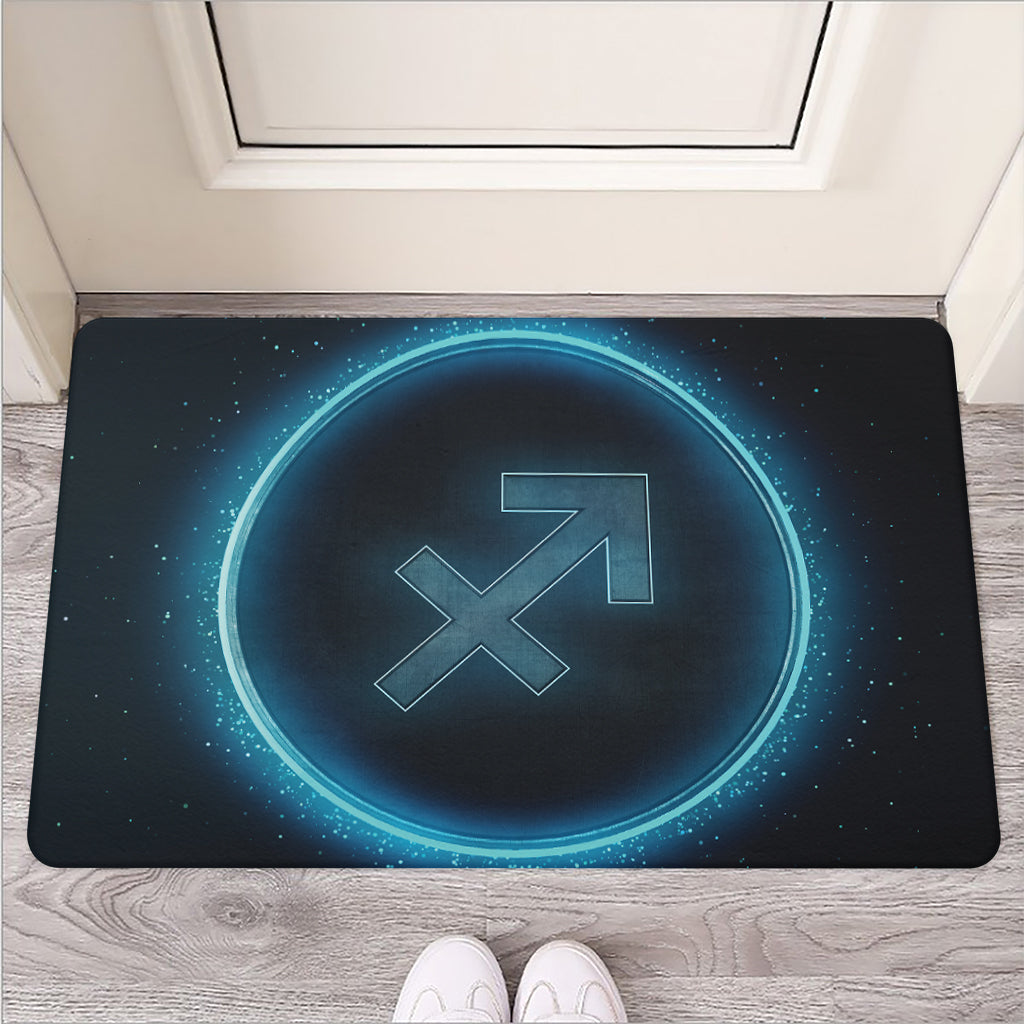 Blue Sagittarius Zodiac Sign Print Rubber Doormat