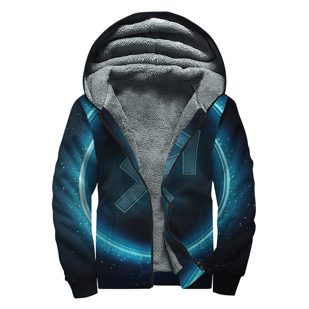 Blue Sagittarius Zodiac Sign Print Sherpa Lined Zip Up Hoodie
