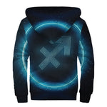 Blue Sagittarius Zodiac Sign Print Sherpa Lined Zip Up Hoodie