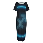 Blue Sagittarius Zodiac Sign Print Short Sleeve Long Nightdress