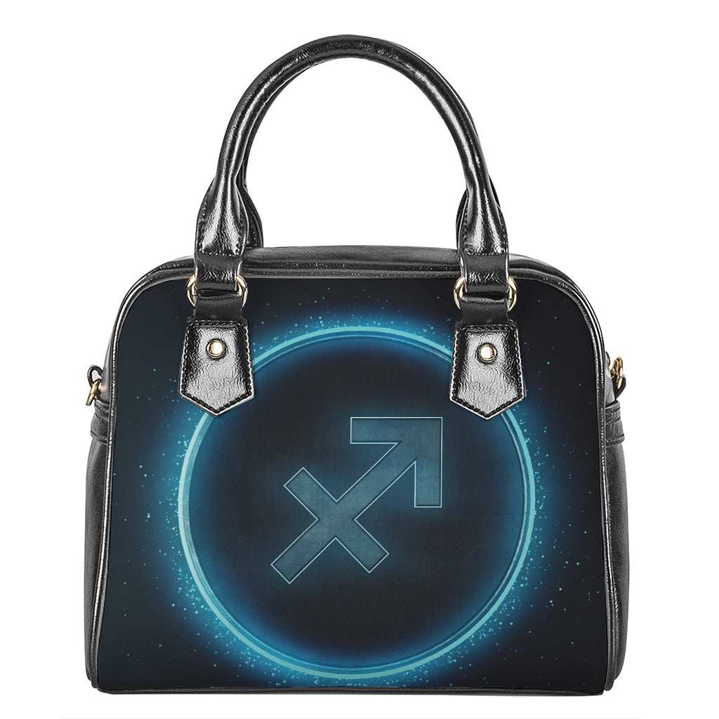 Blue Sagittarius Zodiac Sign Print Shoulder Handbag
