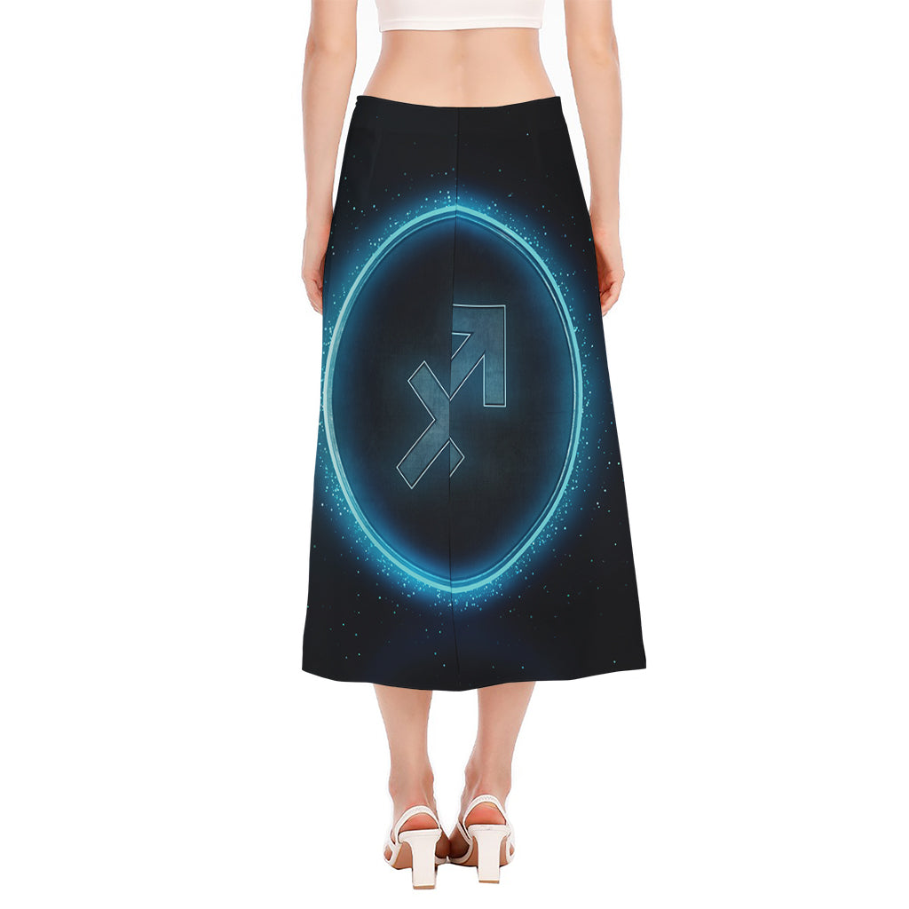 Blue Sagittarius Zodiac Sign Print Side Slit Midi Skirt