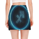 Blue Sagittarius Zodiac Sign Print Side Slit Mini Skirt