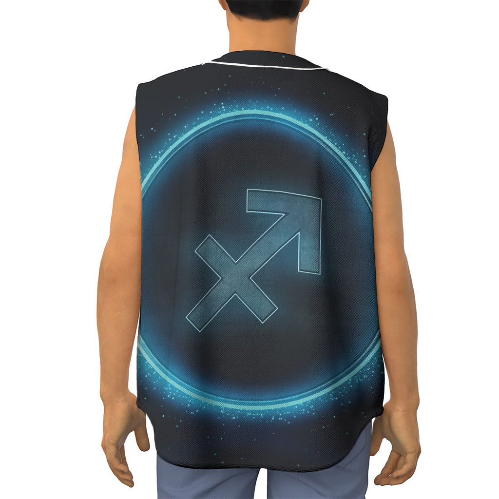 Blue Sagittarius Zodiac Sign Print Sleeveless Baseball Jersey