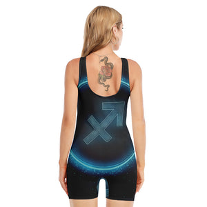 Blue Sagittarius Zodiac Sign Print Sleeveless One Piece Swimsuit