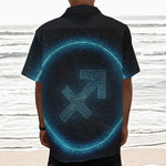 Blue Sagittarius Zodiac Sign Print Textured Short Sleeve Shirt