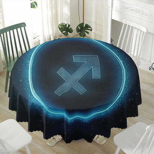 Blue Sagittarius Zodiac Sign Print Waterproof Round Tablecloth