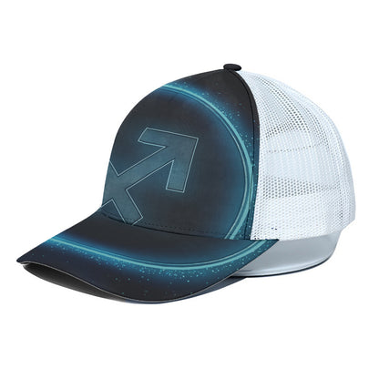 Blue Sagittarius Zodiac Sign Print White Mesh Trucker Cap