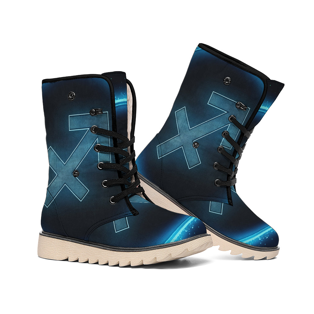 Blue Sagittarius Zodiac Sign Print Winter Boots