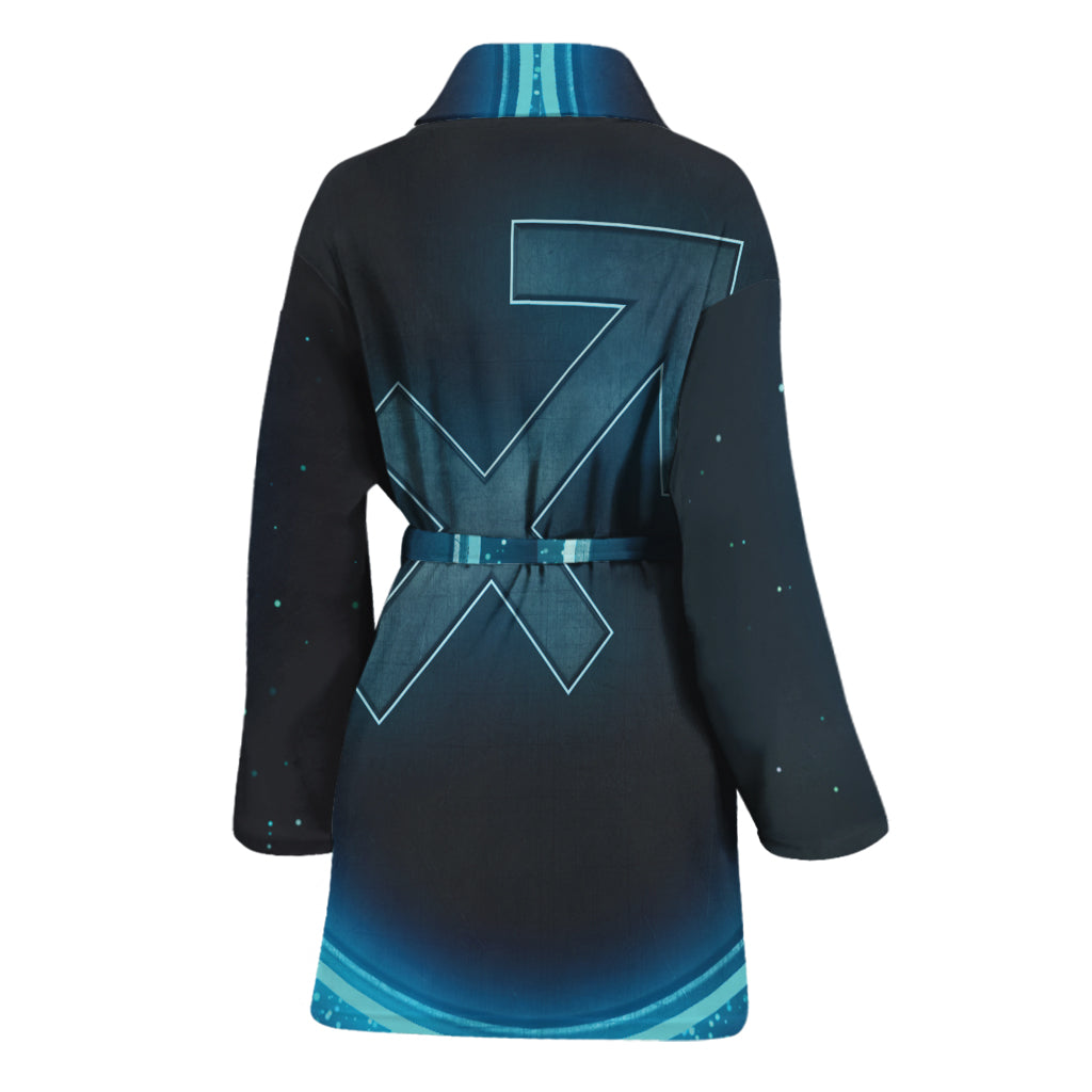 Blue Sagittarius Zodiac Sign Print Women's Bathrobe