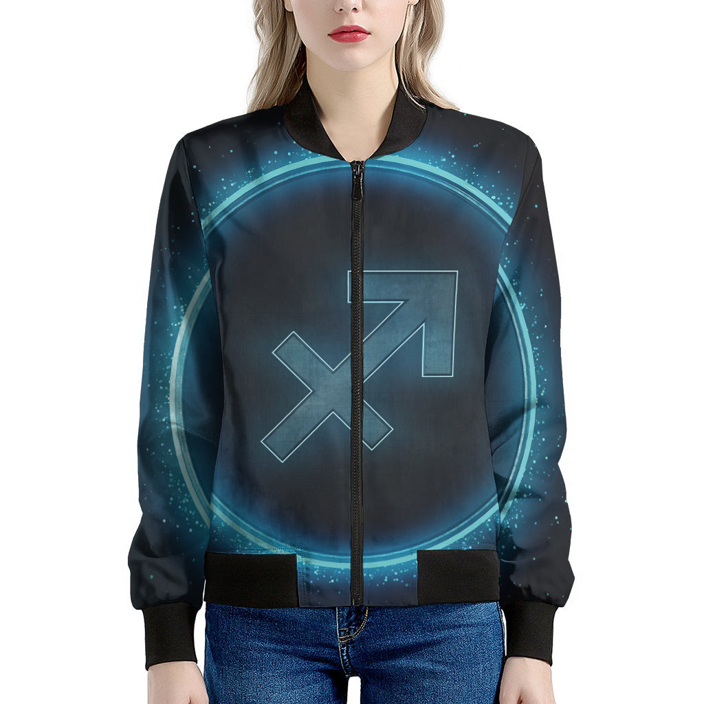 Blue Sagittarius Zodiac Sign Print Women's Bomber Jacket
