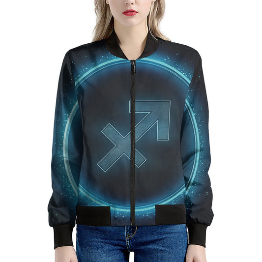 Blue Sagittarius Zodiac Sign Print Women's Bomber Jacket