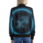 Blue Sagittarius Zodiac Sign Print Women's Bomber Jacket
