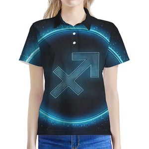 Blue Sagittarius Zodiac Sign Print Women's Polo Shirt