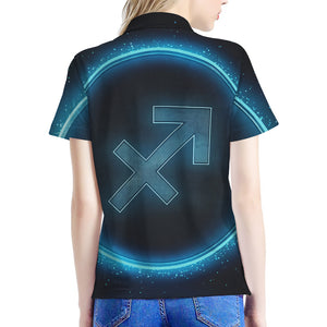 Blue Sagittarius Zodiac Sign Print Women's Polo Shirt