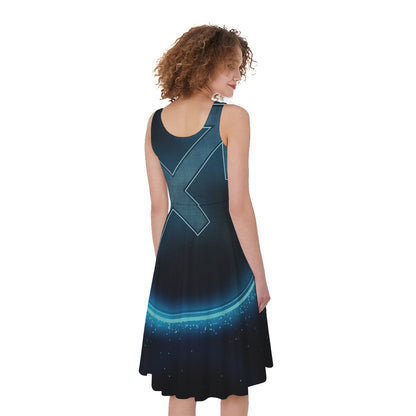 Blue Sagittarius Zodiac Sign Print Women's Sleeveless Dress