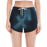 Blue Sagittarius Zodiac Sign Print Women's Split Running Shorts