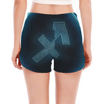 Blue Sagittarius Zodiac Sign Print Women's Split Running Shorts