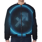 Blue Sagittarius Zodiac Sign Print Zip Sleeve Bomber Jacket