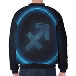 Blue Sagittarius Zodiac Sign Print Zip Sleeve Bomber Jacket