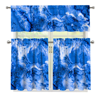 Blue Sapphire Marble Print 3 Piece Kitchen Curtains