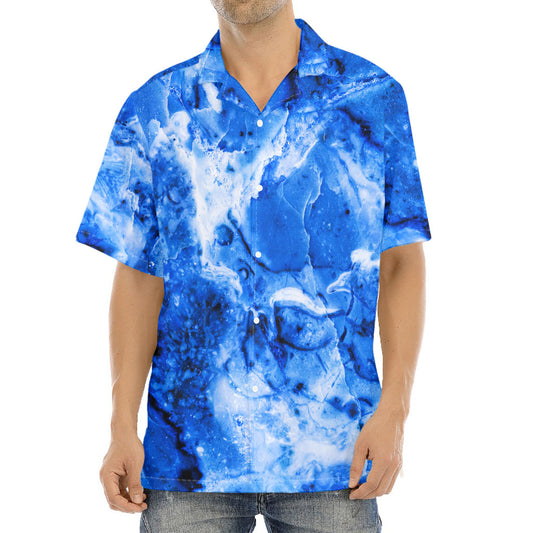 Blue Sapphire Marble Print Aloha Shirt