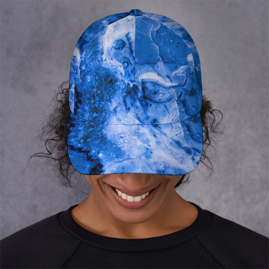 Blue Sapphire Marble Print Baseball Cap