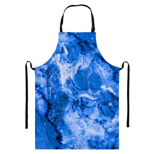 Blue Sapphire Marble Print Bib Apron With Pocket