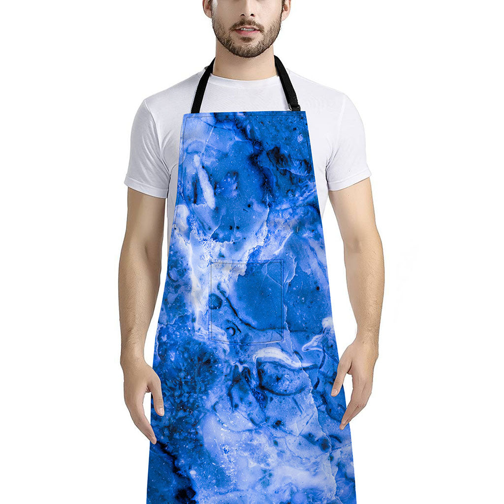 Blue Sapphire Marble Print Bib Apron With Pocket