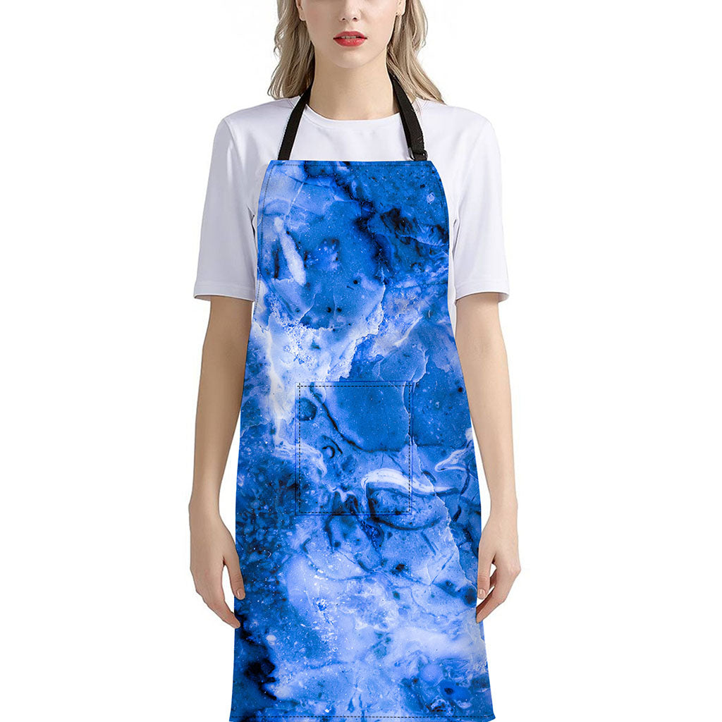Blue Sapphire Marble Print Bib Apron With Pocket