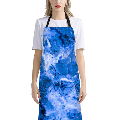 Blue Sapphire Marble Print Bib Apron With Pocket