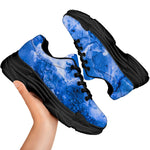 Blue Sapphire Marble Print Black Chunky Shoes
