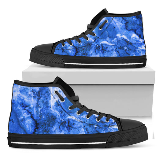 Blue Sapphire Marble Print Black High Top Sneakers