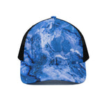 Blue Sapphire Marble Print Black Mesh Trucker Cap