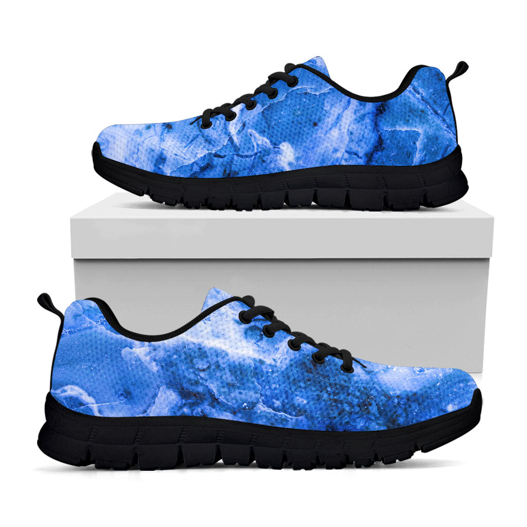 Blue Sapphire Marble Print Black Running Shoes