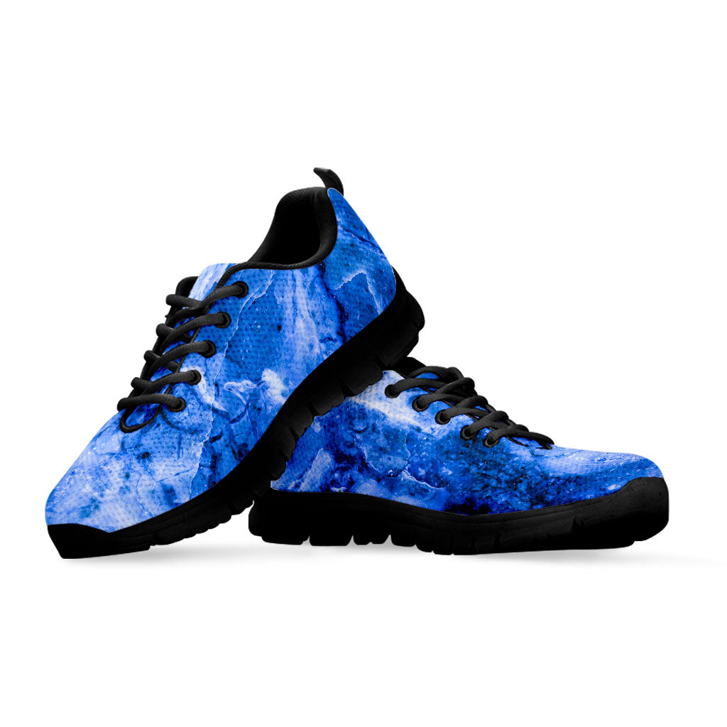 Blue Sapphire Marble Print Black Running Shoes