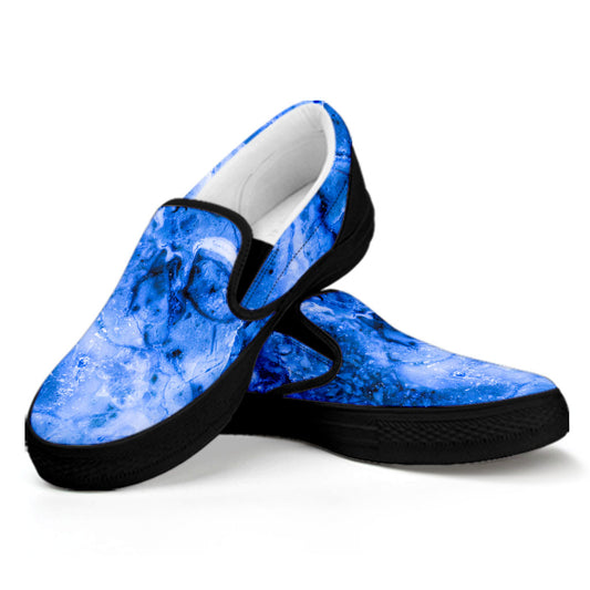 Blue Sapphire Marble Print Black Slip On Sneakers