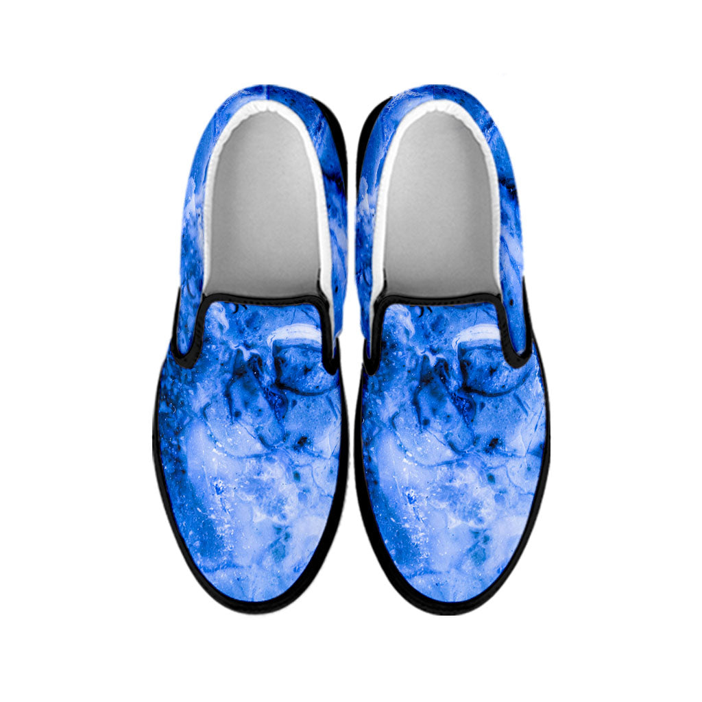 Blue Sapphire Marble Print Black Slip On Sneakers