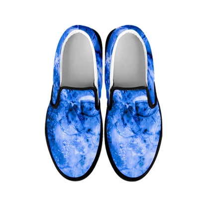 Blue Sapphire Marble Print Black Slip On Sneakers