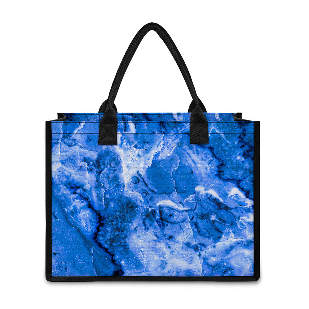 Blue Sapphire Marble Print Canvas Tote Bag