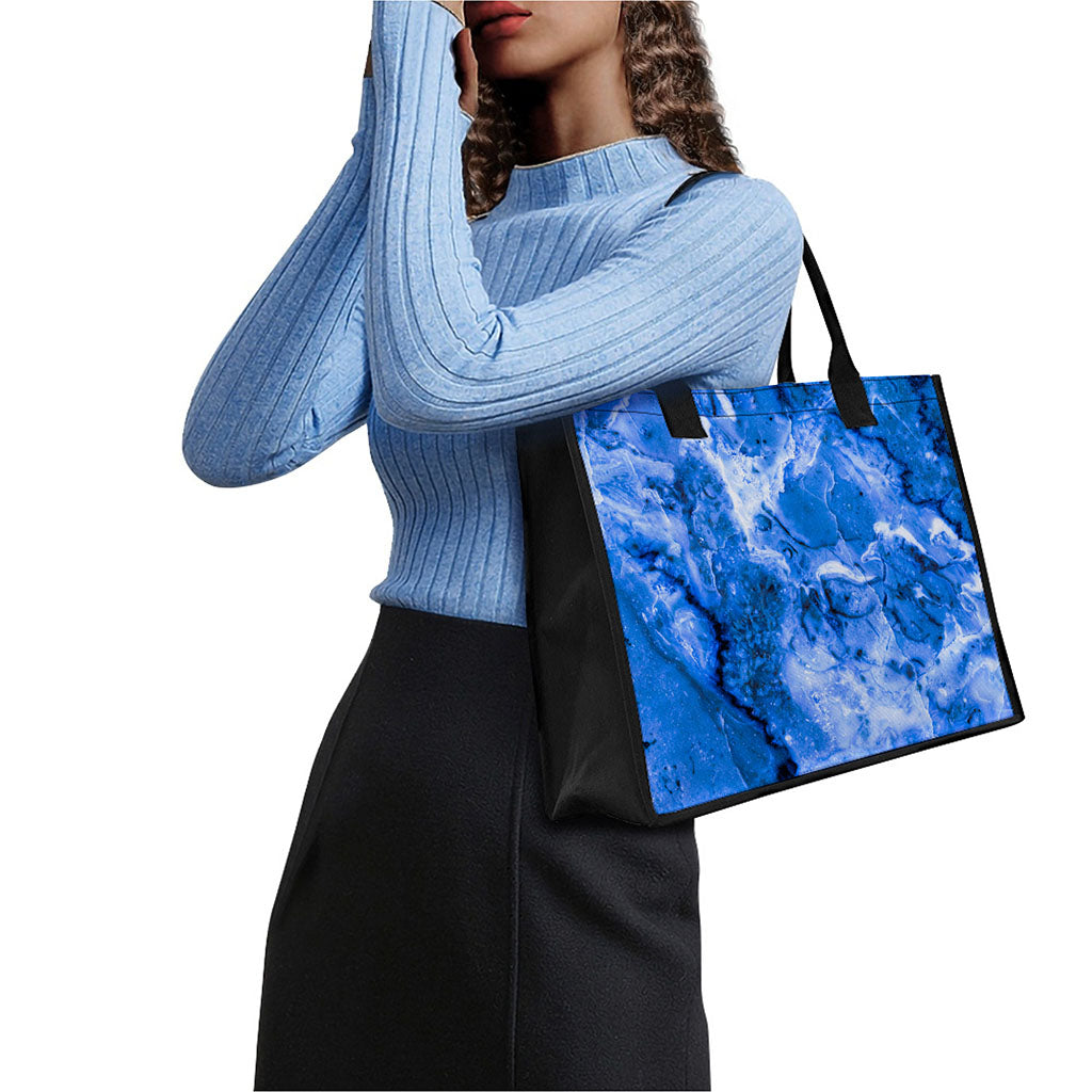 Blue Sapphire Marble Print Canvas Tote Bag
