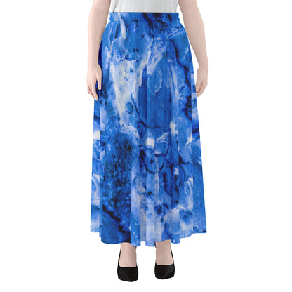 Blue Sapphire Marble Print Chiffon Maxi Skirt