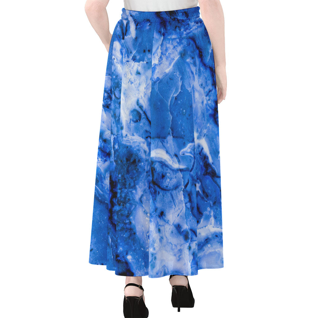 Blue Sapphire Marble Print Chiffon Maxi Skirt