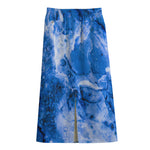 Blue Sapphire Marble Print Cotton Front Slit Maxi Skirt