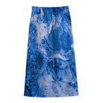 Blue Sapphire Marble Print Cotton Front Slit Maxi Skirt