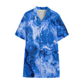 Blue Sapphire Marble Print Cotton Hawaiian Shirt