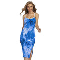 Blue Sapphire Marble Print Cross Back Cami Dress