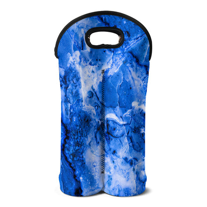 Blue Sapphire Marble Print Double Neoprene Wine Tote