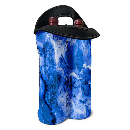 Blue Sapphire Marble Print Double Neoprene Wine Tote