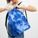 Blue Sapphire Marble Print Drawstring Backpack